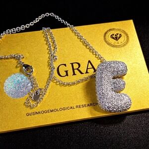 Moissanite 4.14ct  Bubble Letter E Initial Pendant Necklace GRA Certified